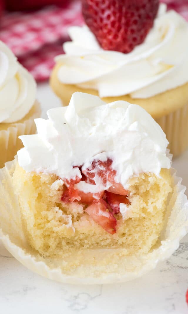 inside of strawberry shortcake cupcake