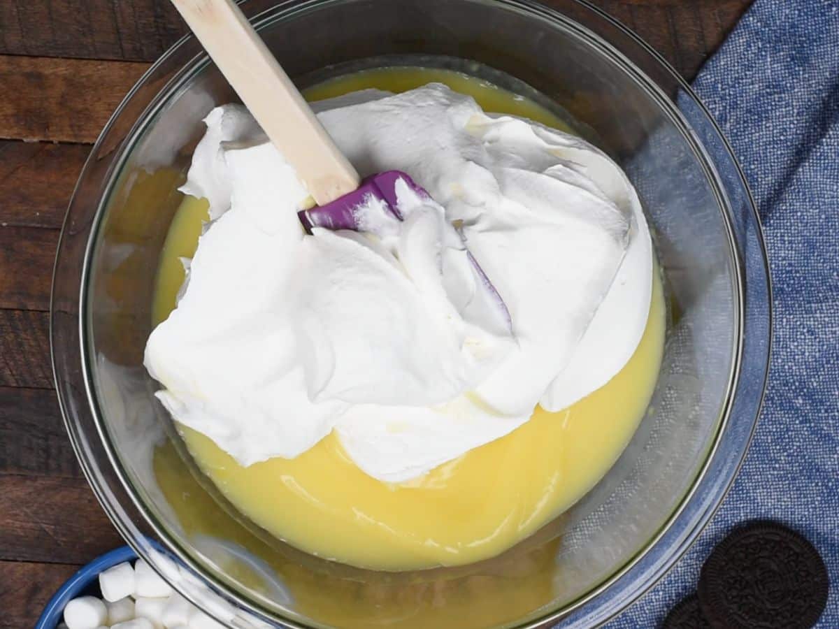 bowl with pudding and cool whip.