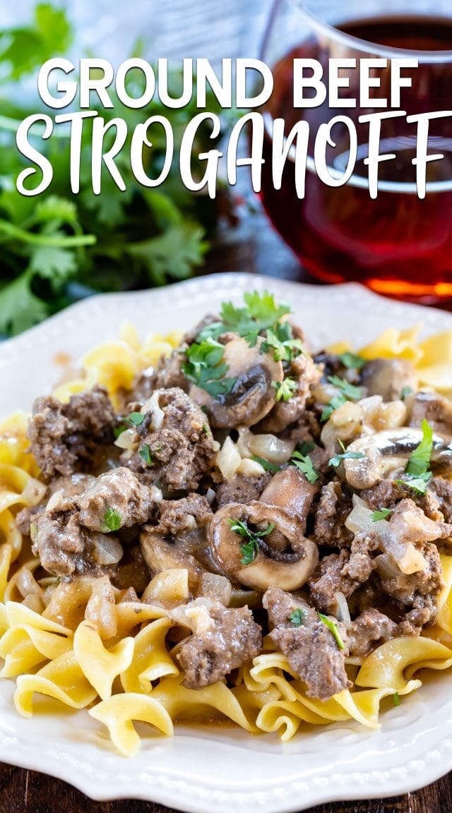 ground beef stroganoff on pasta