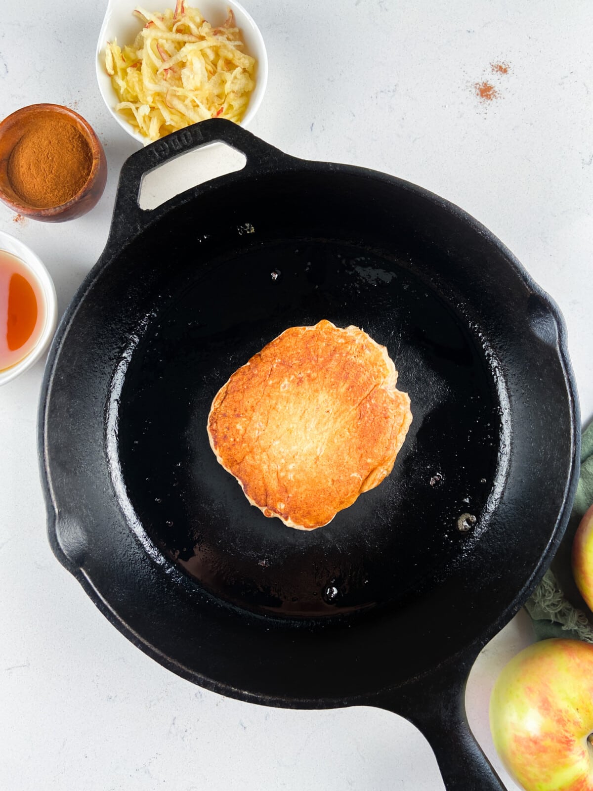 pancake in cast iron pan.
