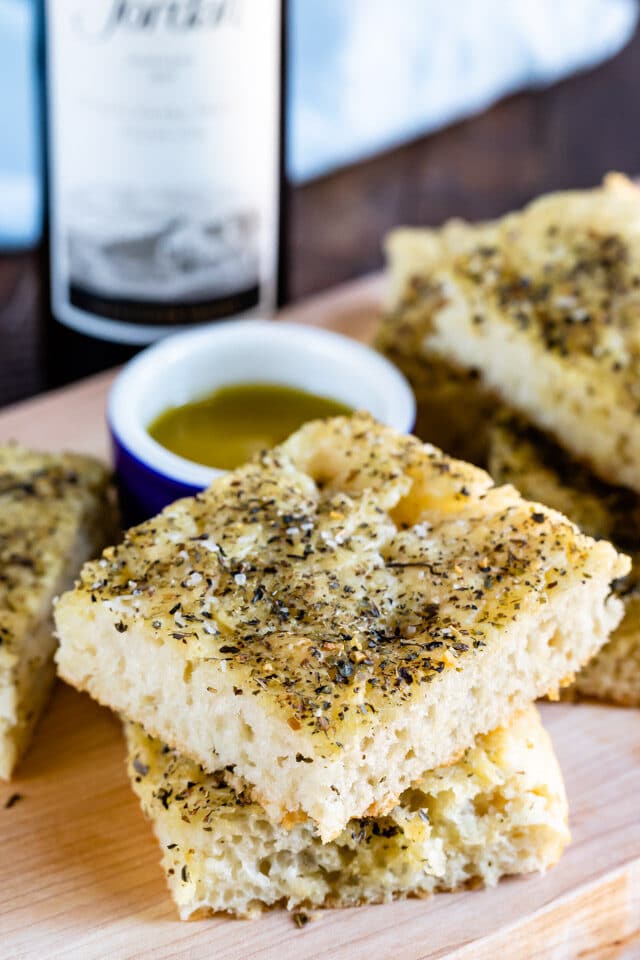 stack of focaccia with olive oil