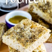 focaccia bread on cutting board