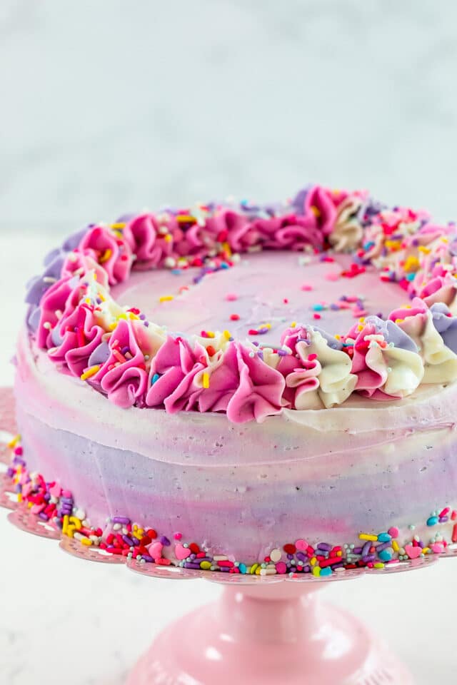 rainbow cake with watercolor frosting