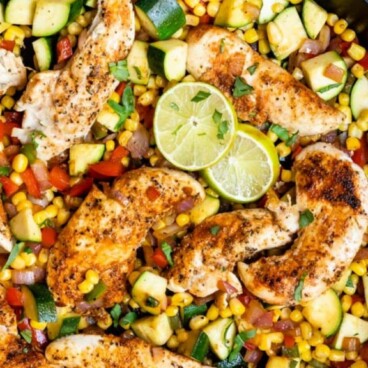 chicken and vegetables in pan