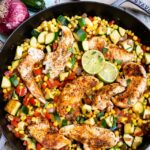spicy chicken dinner in skillet