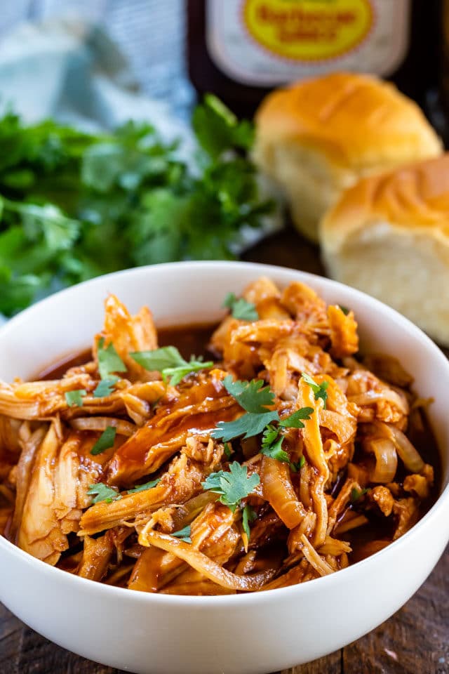 spicy pulled chicken in bowl