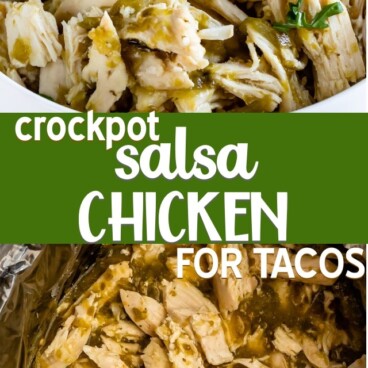 shredded salsa chicken in crockpot collage