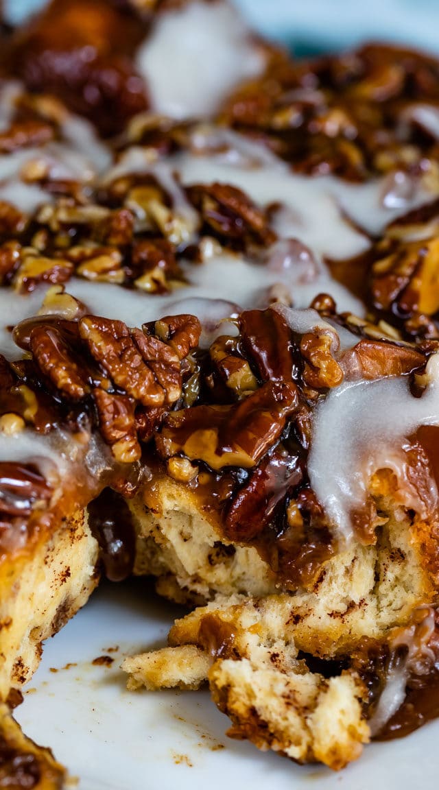 plate of sticky buns with icing
