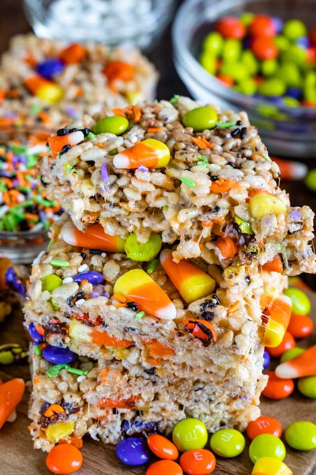 A plate full of THC infused Halloween rice crispy treats
