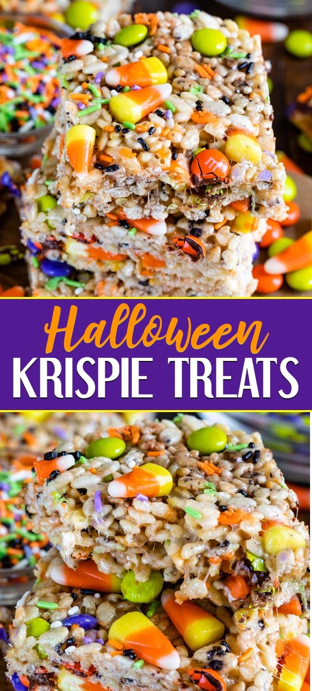 collage photo of halloween Krispie treats