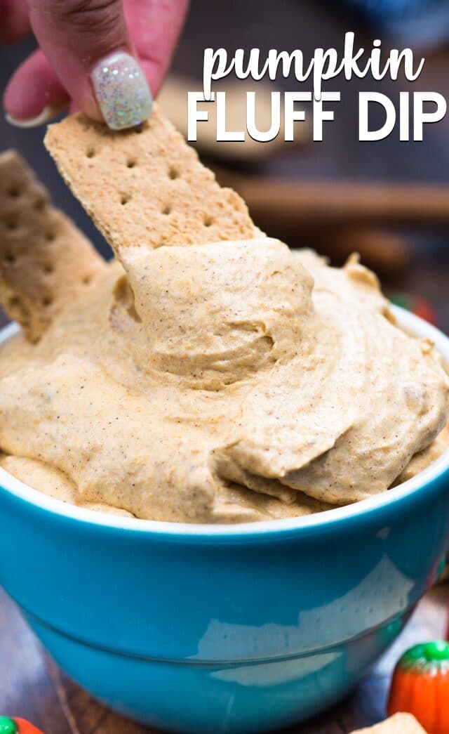 pumpkin dip in blue bowl