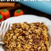 pumpkin spice baked oatmeal on white plate