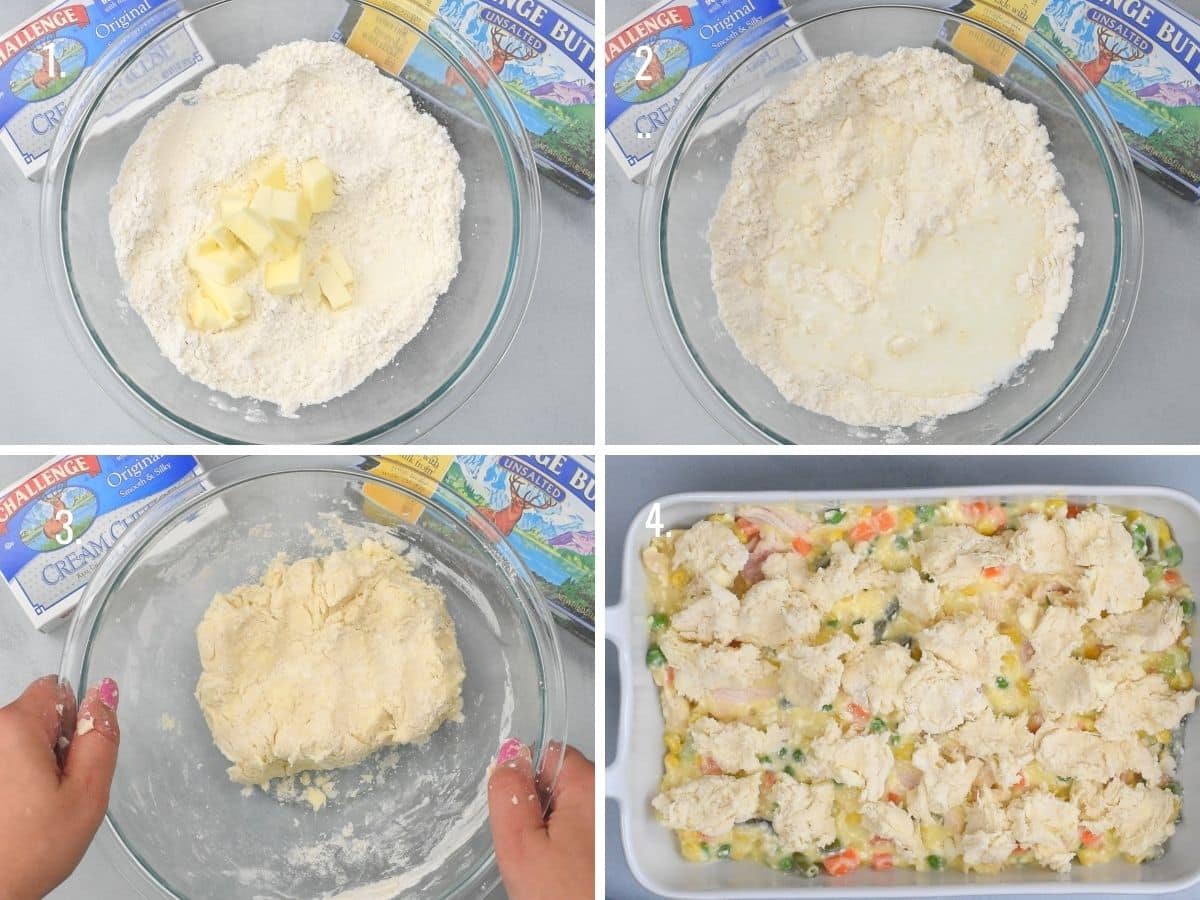4 photos showing how to make biscuits