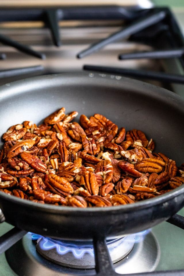 toast nuts in pan on stove