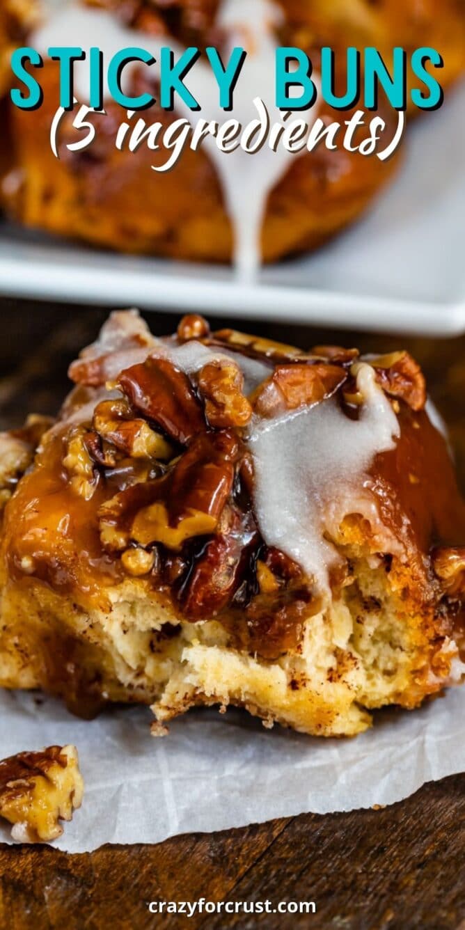 close up of sticky bun on parchment paper