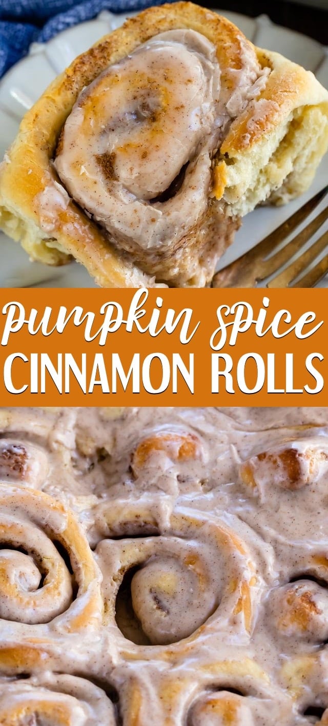 collage photo of pumpkin spice cinnamon rolls