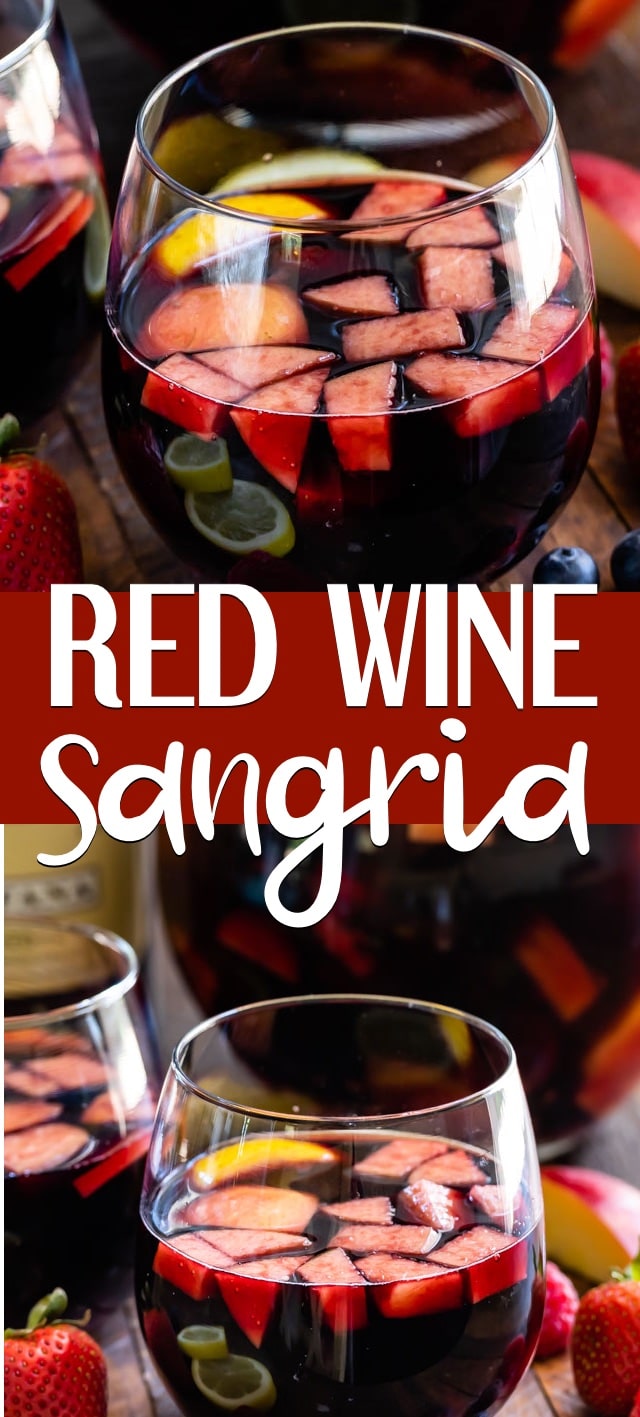 collage of red sangria recipe photos