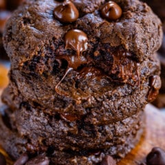 stack of chocolate cookies with one cut in half