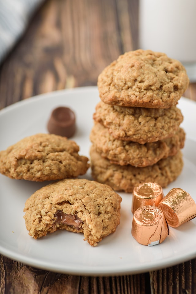 oatmeal cookies with rolos on plate