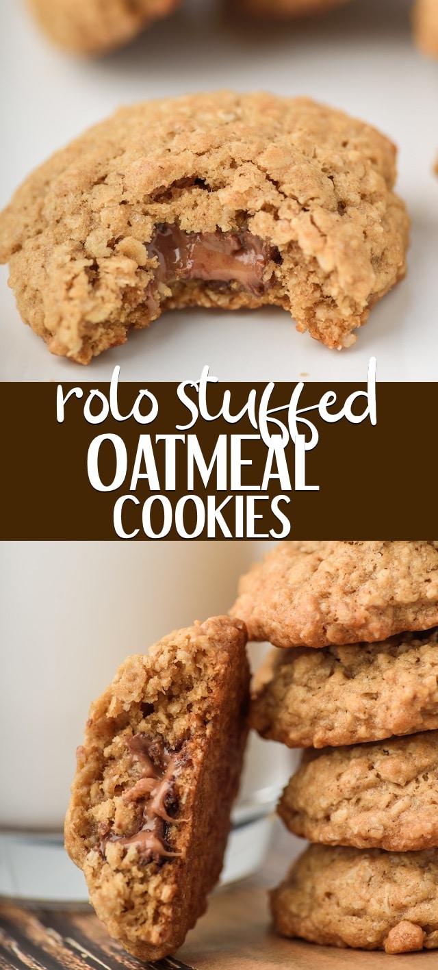 collage of oatmeal cookies with Rolos photos