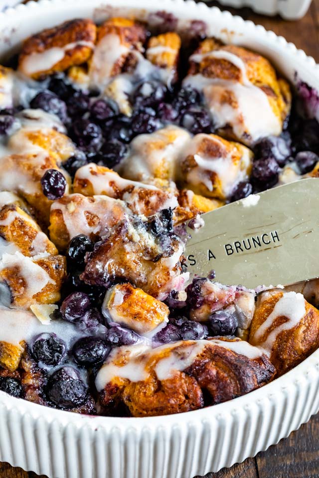 Breakfast blueberry cinnamon roll bake