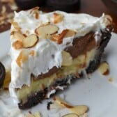 chocolate coconut pudding pie on plate