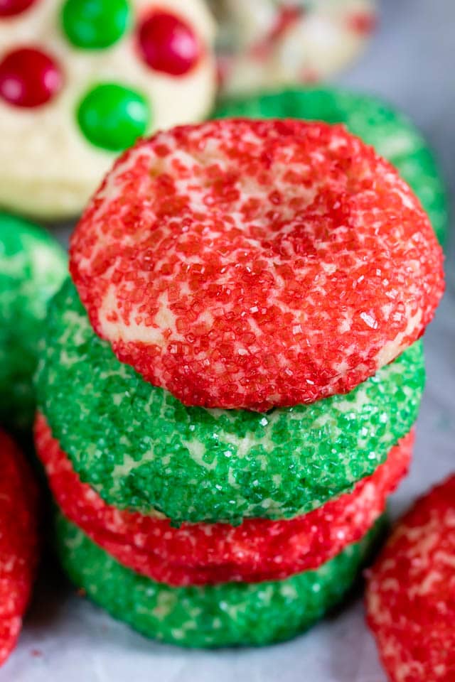 Red and green sugar coated drop cookie