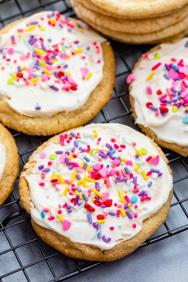 overhead shot of frosted sugar cookie