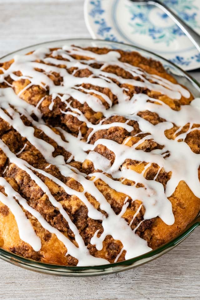 overhead shot of cinnamon roll coffee cake