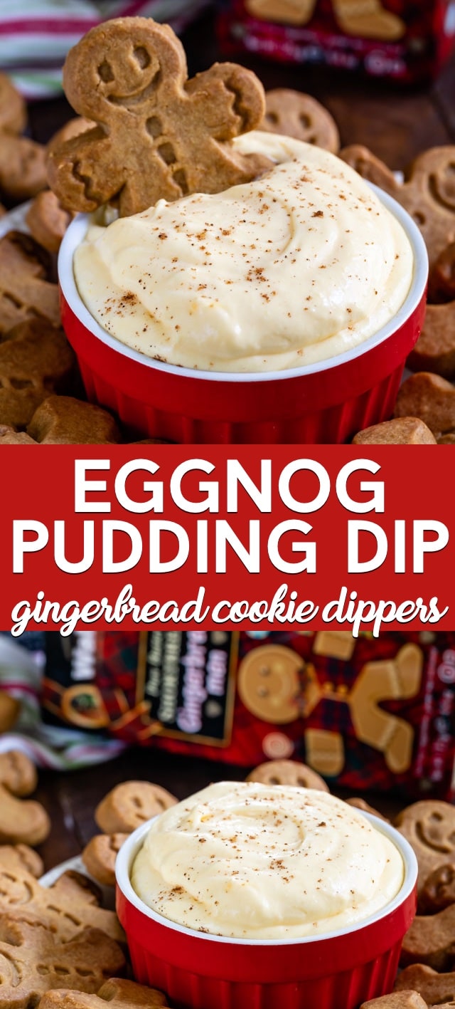 eggnog pudding dip collage photos