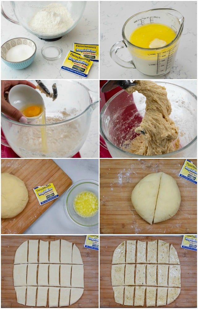 collage of process photos for how to make homemade dinner rolls