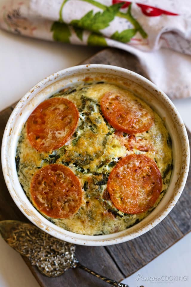 Overhead shot of crustless pressure cooker tomato quiche