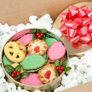 collage image of cookies in box