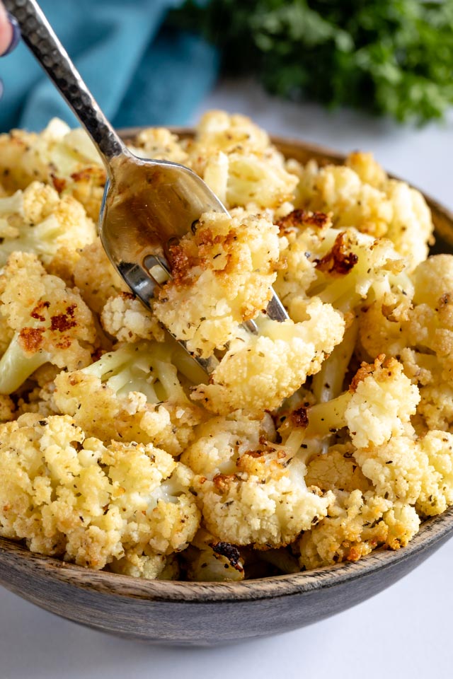 Bite of roasted cauliflower