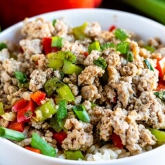 Bowl of ground turkey and peppers