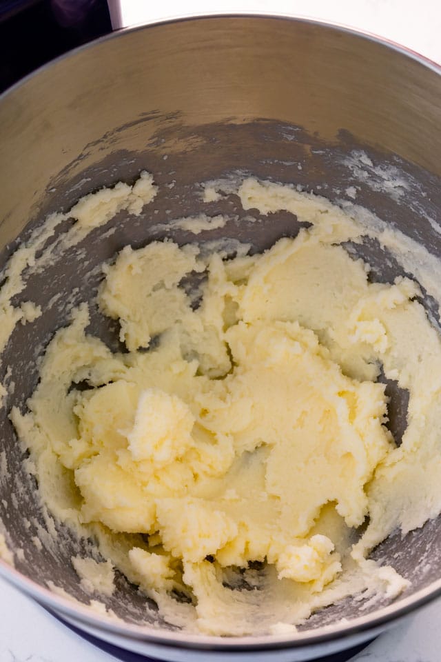 creamed butter and sugar in bowl