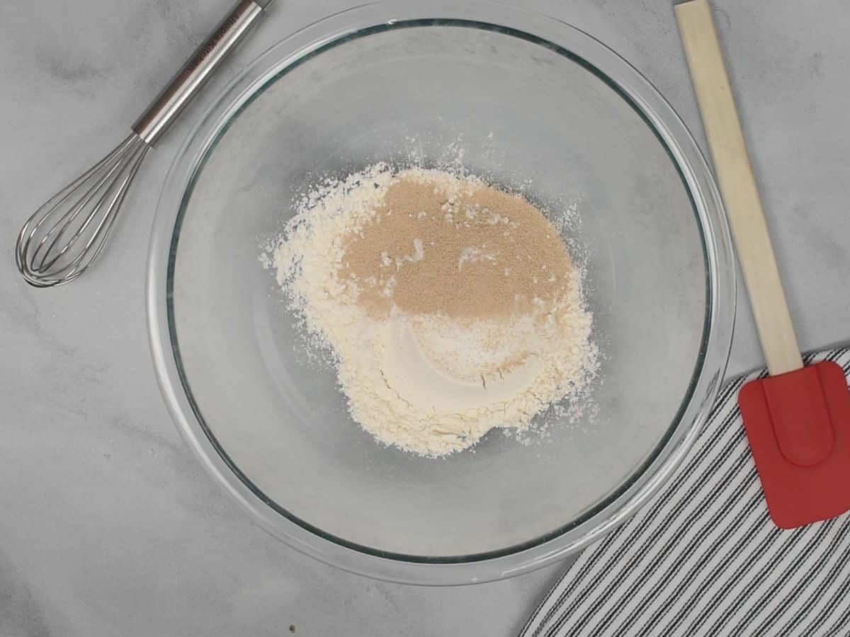 dry ingredients in a large glass bowl.