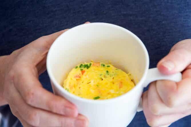 Omelet in a white coffee cup