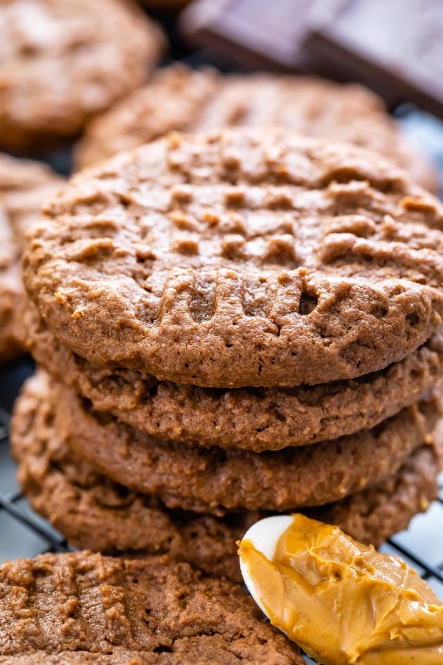 Close up of chocolate peanut butter cookies