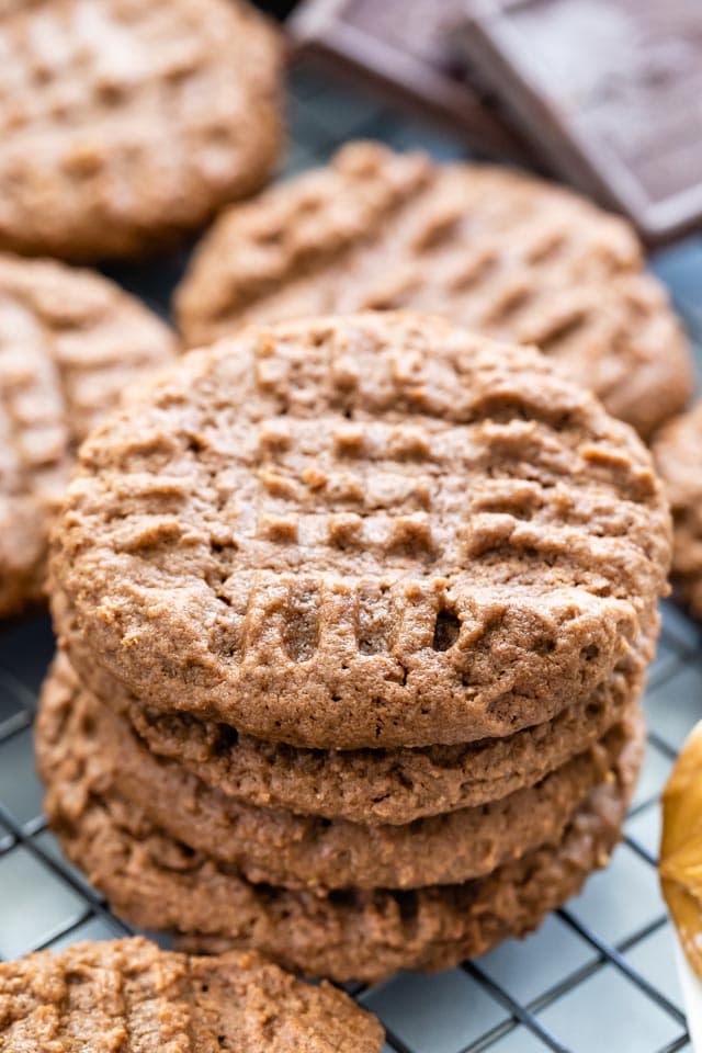 Stack of chocolate peanut butter cookies