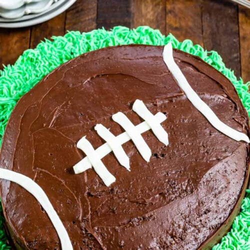 Great for birthdays or football get togethers. The Wilton football cake pan  was used.