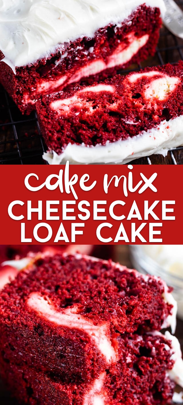 Red velvet cheesecake loaf cake collage