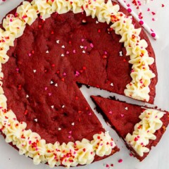 Easy cookie cake with slice cut