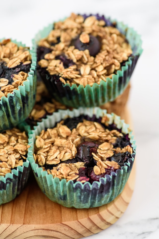 Close up of baked oatmeal muffins