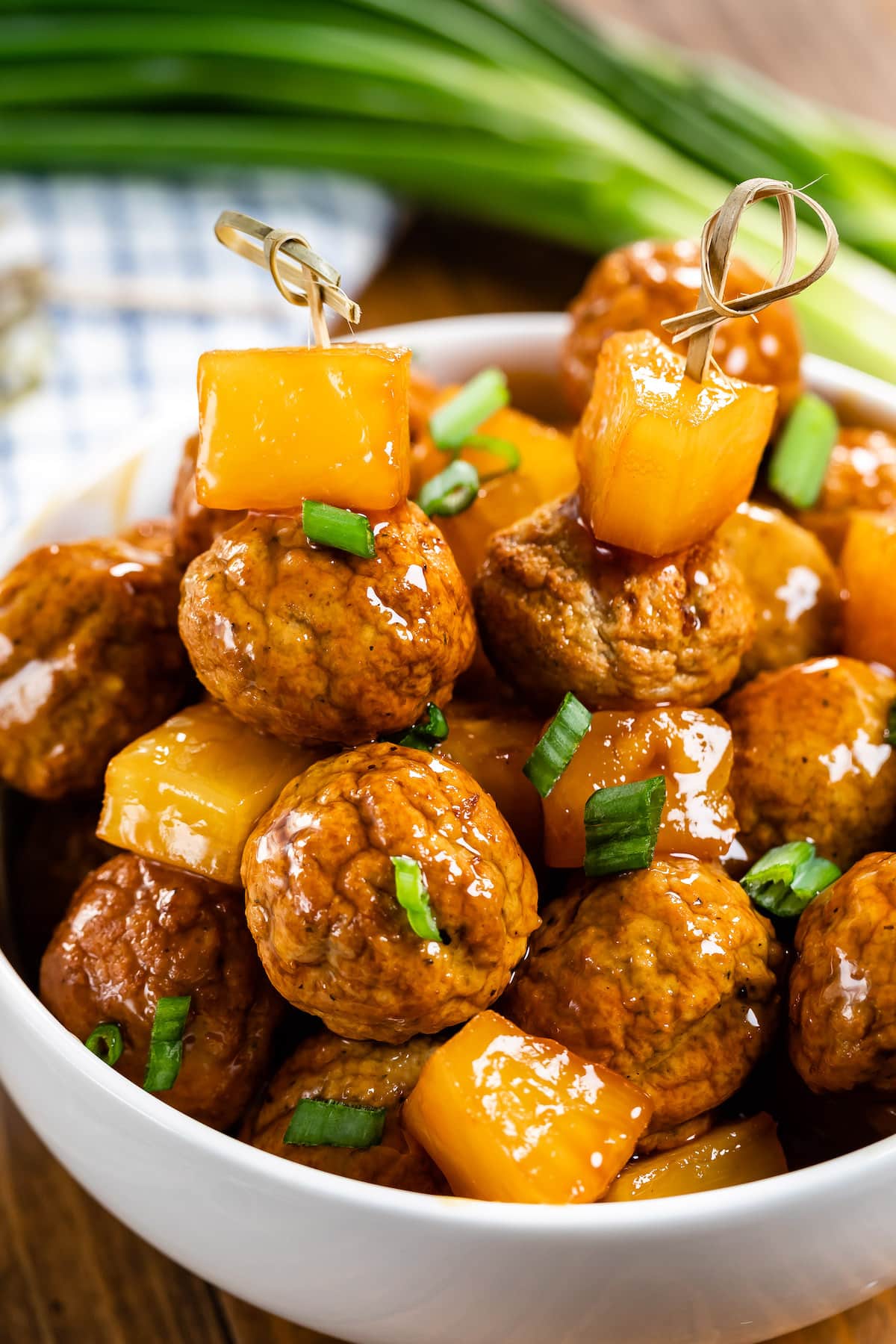 teriyaki meatballs in white bowl