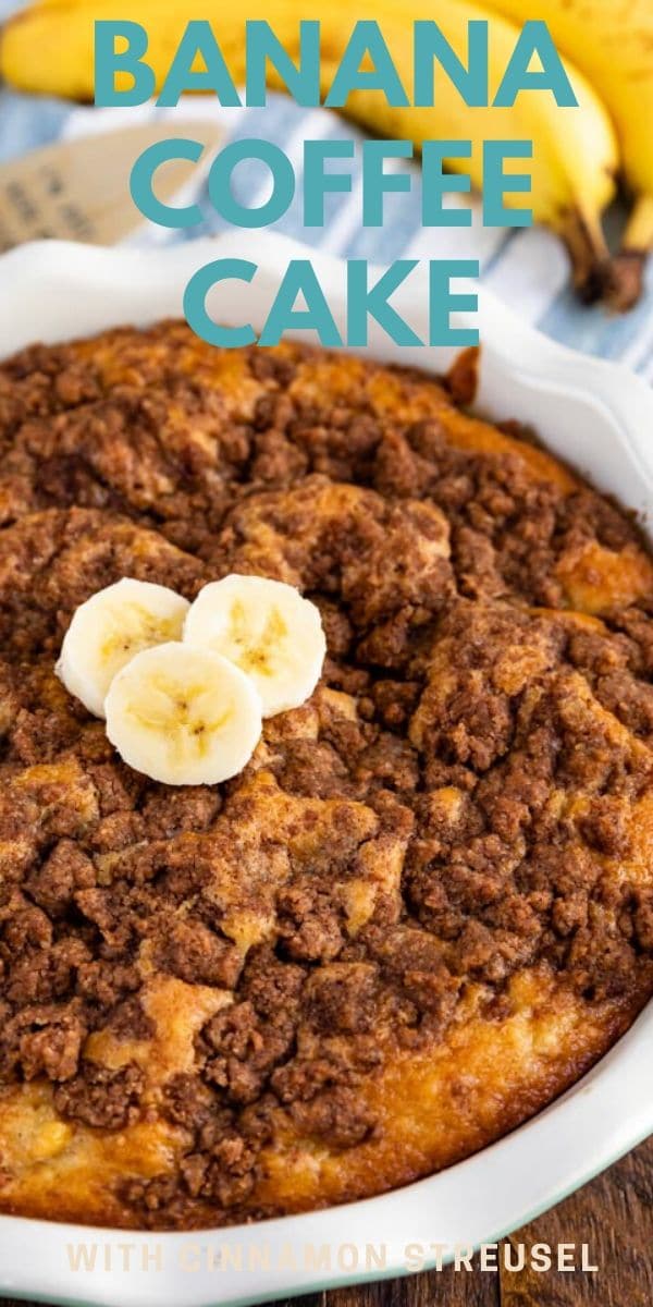 overhead shot of coffee cake with bananas