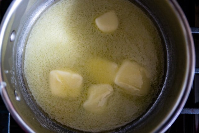 melted butter in saucepan