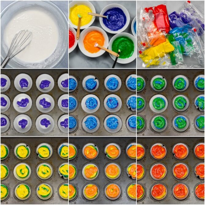 Rainbow cupcakes process