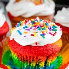 Rainbow cupcakes with sprinkles