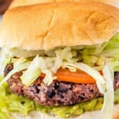 closeup of vegan black bean burger
